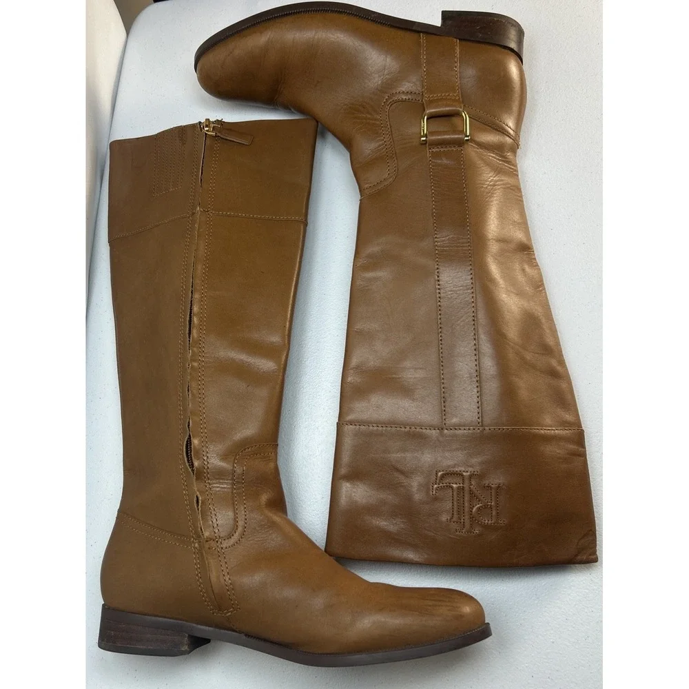 Lauren Ralph Lauren Bernadine Riding Boots Womens 9.5B Tan Leather Knee High